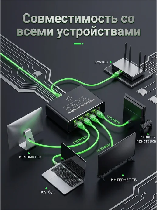 Раздвоитель сетевого кабеля RJ45 1000 Мбит с, черный, фото 4