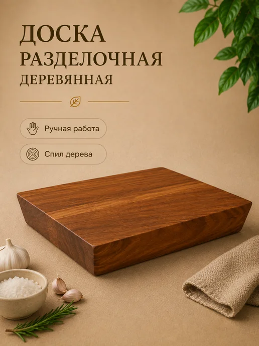 КлиWood Доска разделочная деревянная большая, коричневый