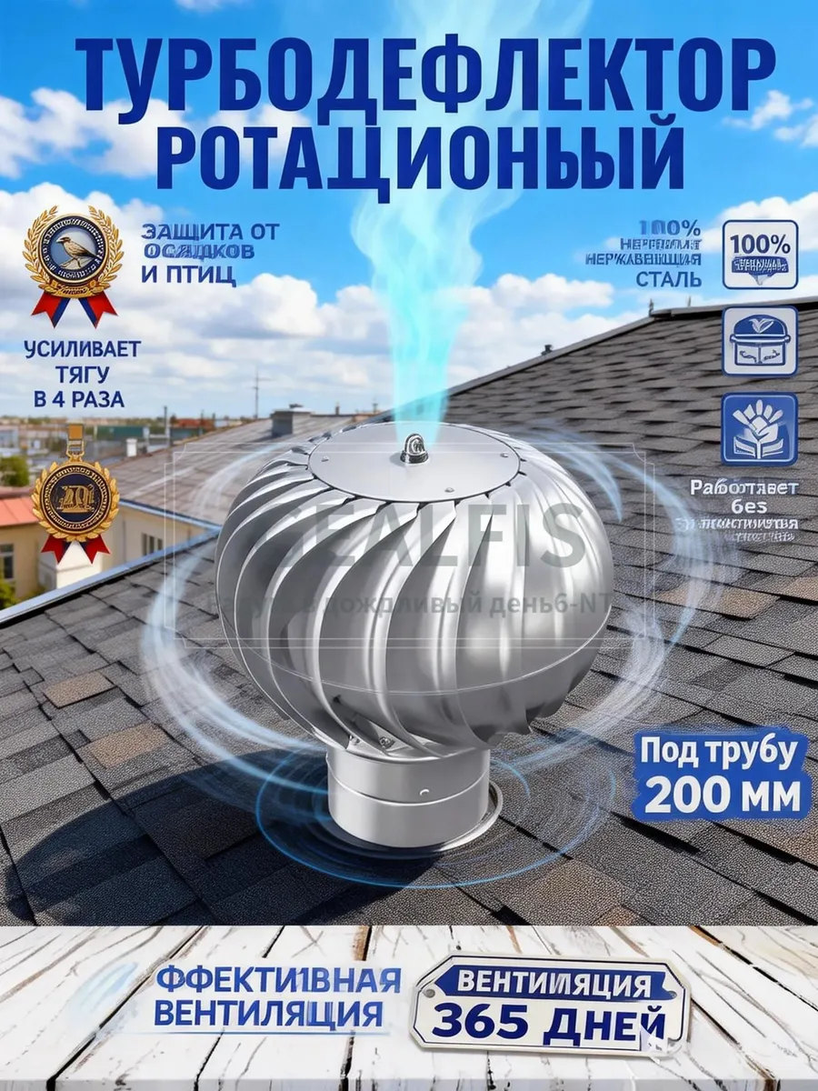 Турбодефлектор для вентиляции 200 мм GEALFIS нержавеющая ста