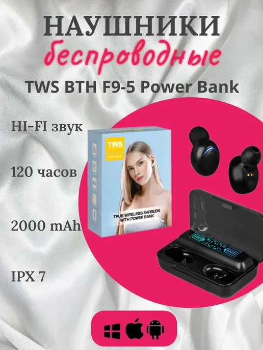 Borofone Беспроводные наушники TWS F9-5 — чистый звук и комфорт, черный, фото 2