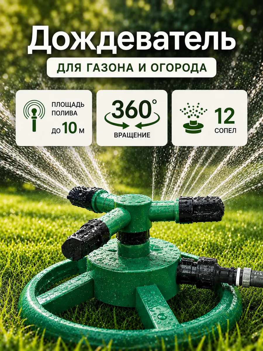 Дождеватель 360° для полива газона и огорода