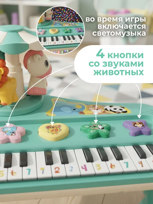 Savlaro Синтезатор детский пианино музыкальное развивающая игрушка, голубой, фото 2