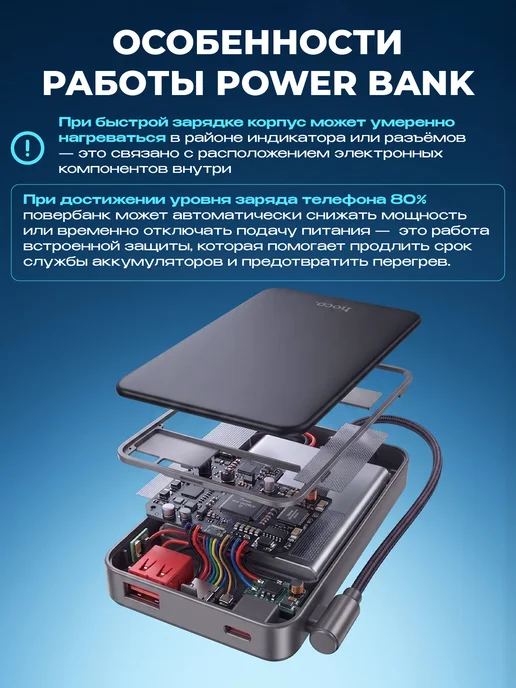 HOCO Повербанк 10000 Power bank для телефона внешний аккумулятор, серый, фото 3