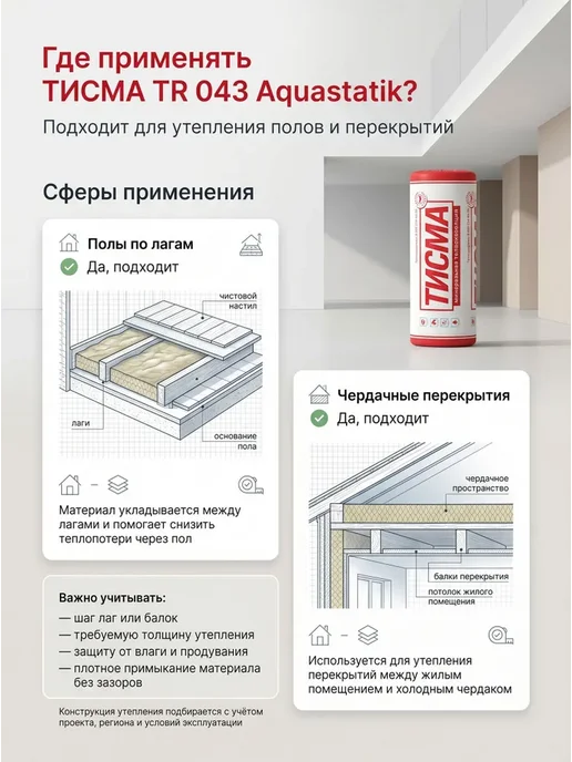 Knauf Утеплитель рулонный 50 мм 1 уп,19.92 м2 ТИСМА Aquastatik, бежевый, фото 4