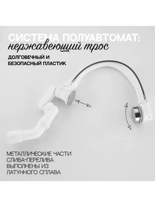 GROCENBERG Слив-перелив полуавтоматический для ванны и душа GB240 Хром, серый, фото 2