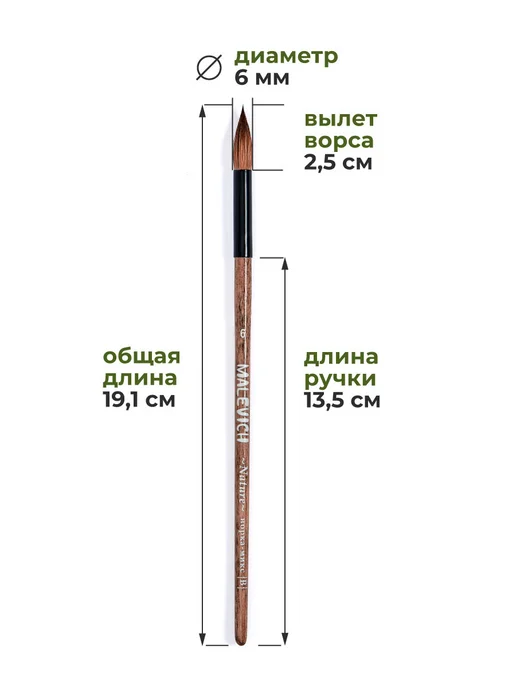 Малевичъ Кисть для акварели Nature, норка микс, круглая №6, вариант, фото 2