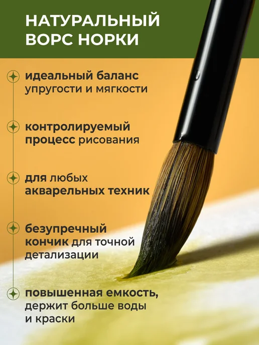 Малевичъ Кисть для акварели Nature, норка микс, круглая №6, вариант, фото 3
