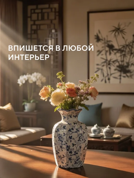 Conflate Ваза для цветов и сухоцветов керамическая декоративная, синий, фото 6