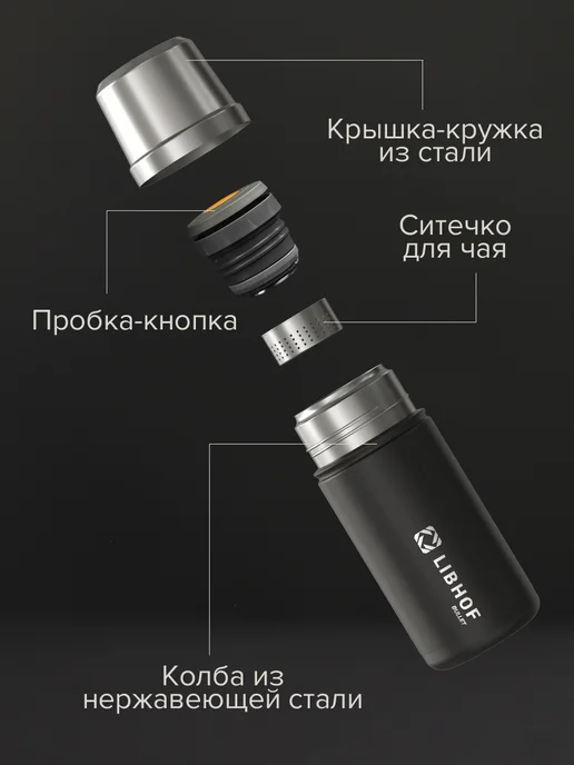 Libhof Термос для чая TT‑500 black, черный, фото 3