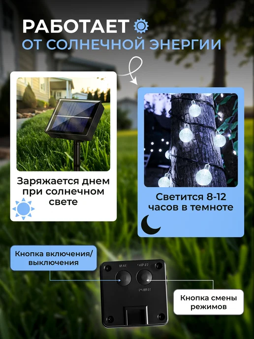 MyGarland Гирлянда уличная на солнечной батарее 6,5 м, вариант, фото 6
