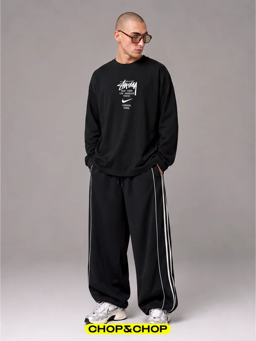 CHOP&CHOP Лонгслив Stussy стусси Nike найк оверсайз с принтом sk8, черный, фото 3