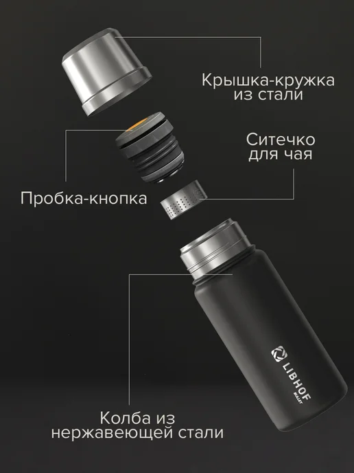 Libhof Термос для чая TT‑800 black, черный, фото 3