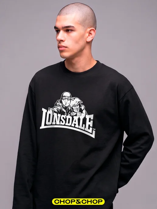 CHOP&CHOP Лонгслив Lonsdale лонсдейл оверсайз с принтом streetwear y2k, черный, фото 5