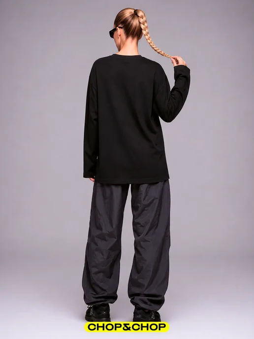 CHOP&CHOP Лонгслив Lonsdale лонсдейл оверсайз с принтом streetwear y2k, черный, фото 8