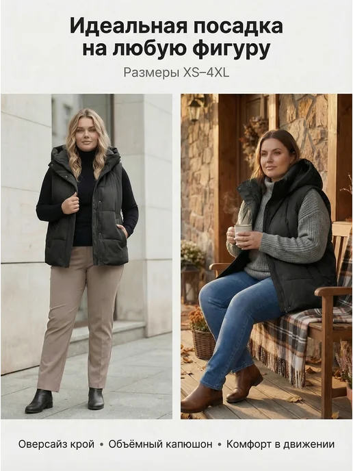 YOUONE Жилетка утепленная с капюшоном, черный, фото 4