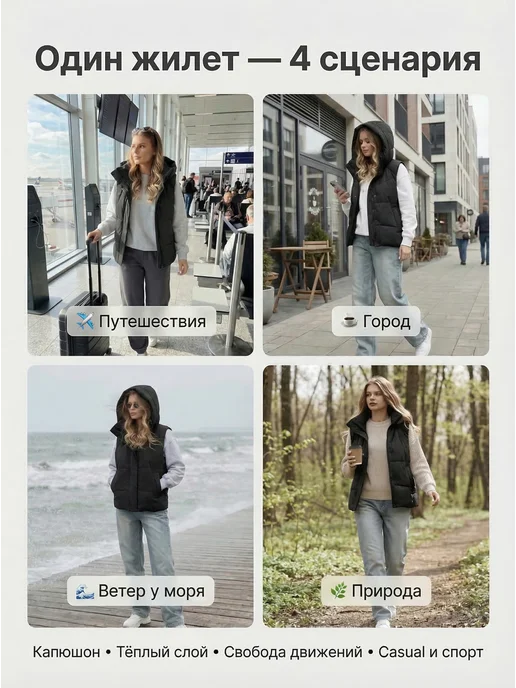 YOUONE Жилетка утепленная с капюшоном, черный, фото 6