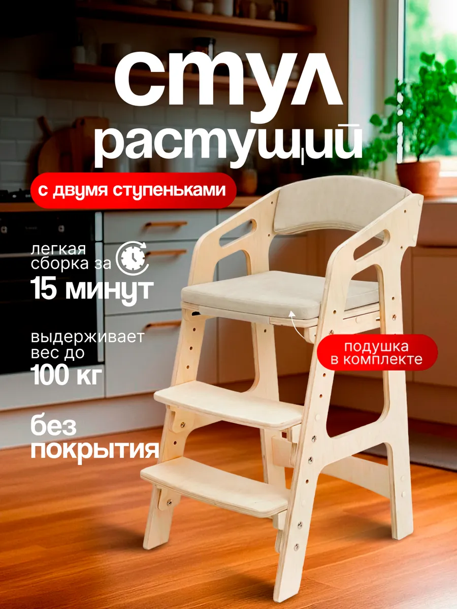 Растущий стул детский с подлокотниками и подушкой