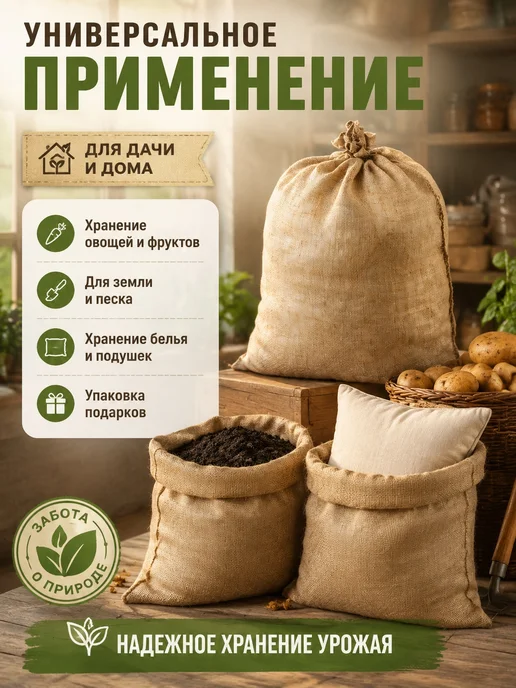 Greengo Мешок джутовый 74x100 см с завязкой 26x26 нити, 74x100 см, фото 3