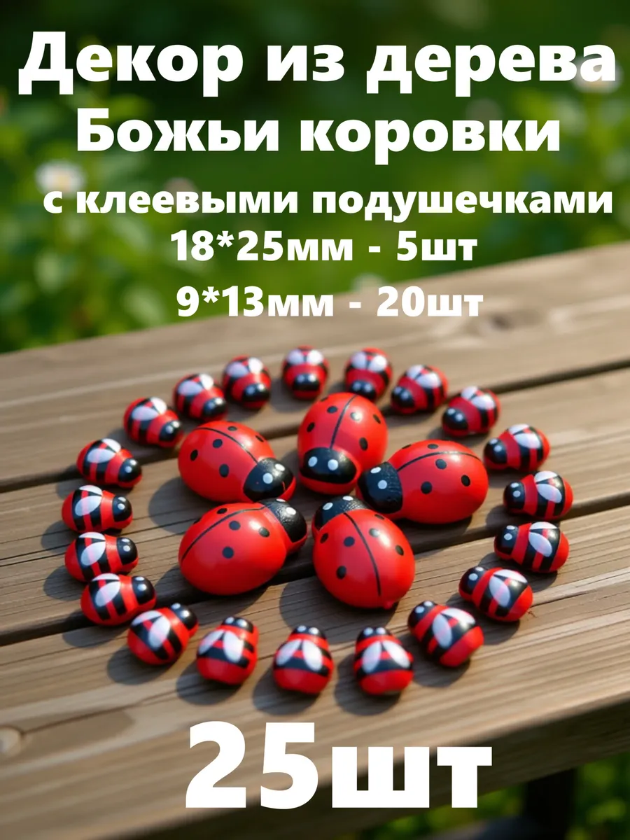 Декор из дерева Божьи коровки для рукоделия (25шт)