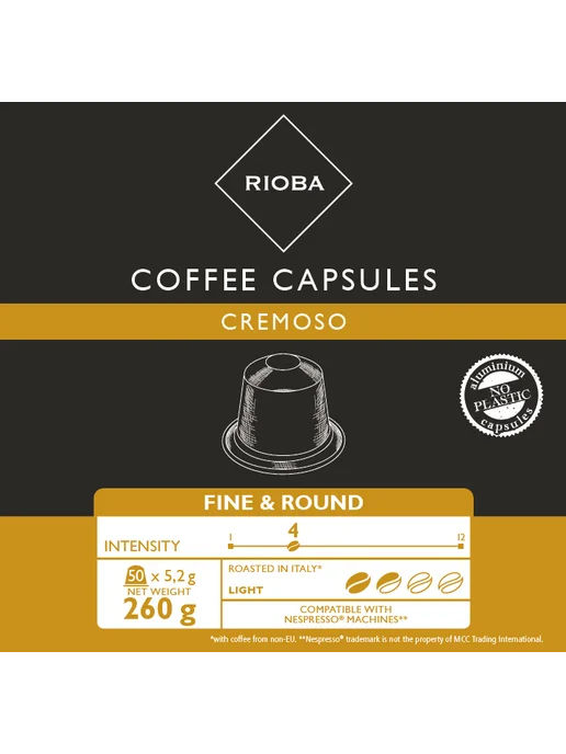 Rioba Кофе в капсулах Cremoso для кофемашин Nespresso 2 упаковки, 50 шт, 260 г