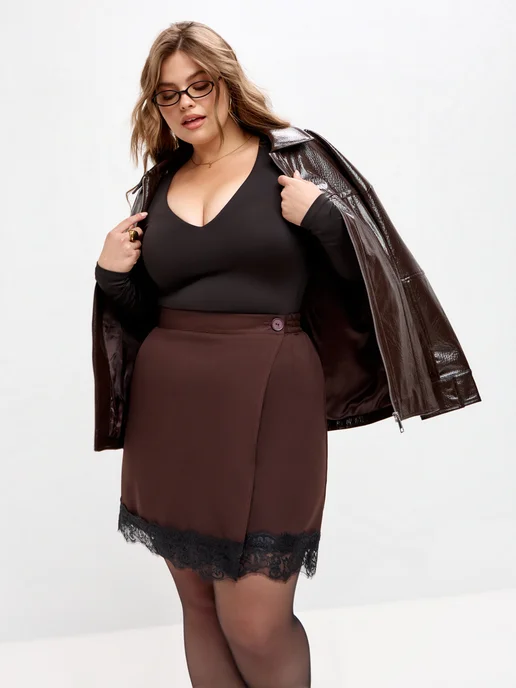 Binitra Bini Юбка мини трапеция Plus Size, коричневый, фото 8