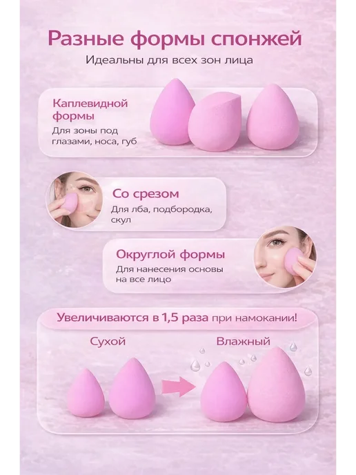 Набор спонжей для макияжа 12 шт розовые, 12 шт, фото 2