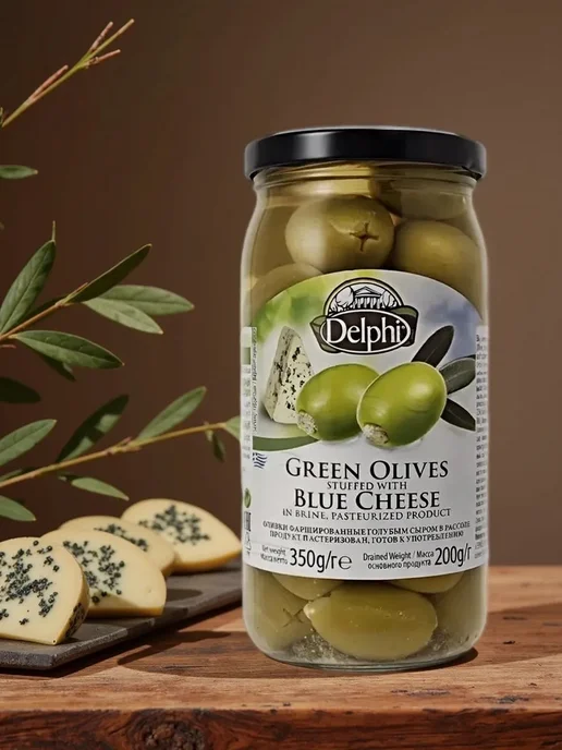 Delphi Food Оливки фаршированные голубым сыром в рассоле 350гр, 350 г, фото 3