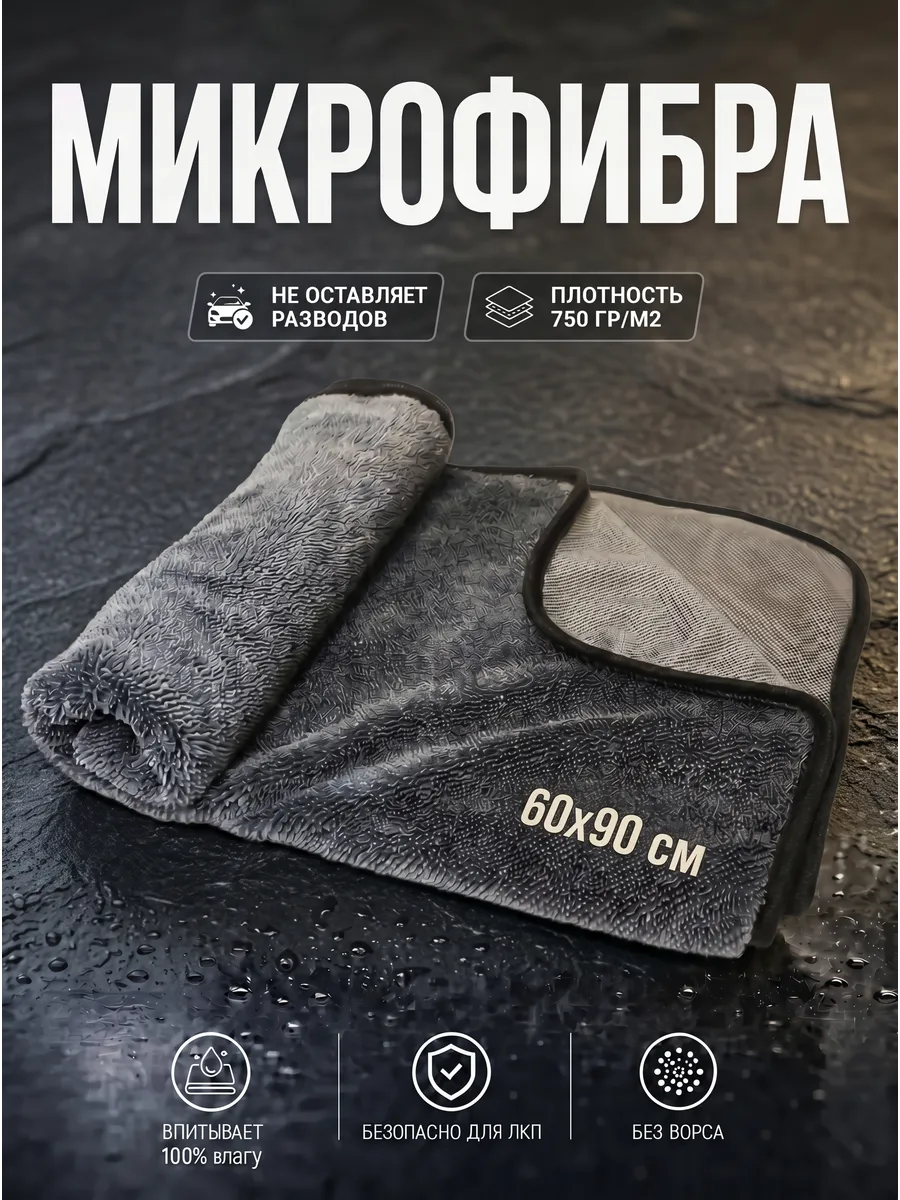 Микрофибра для сушки автомобиля 60x90 плотная
