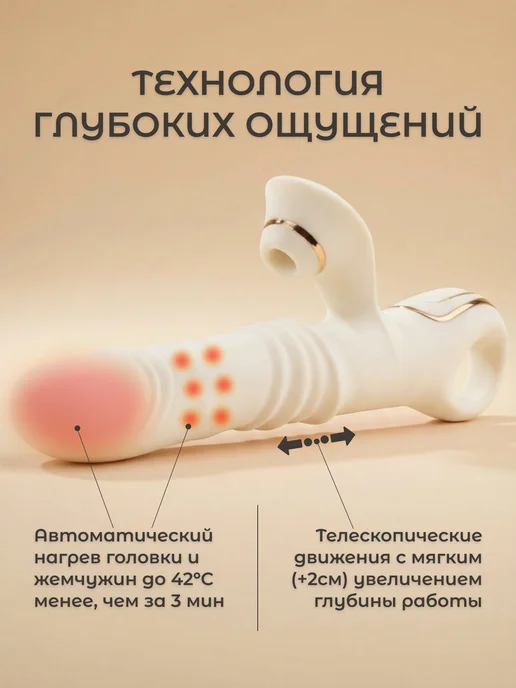 Вибратор кролик со стимуляцией клитора с подогревом 5 в 1, белый, фото 5