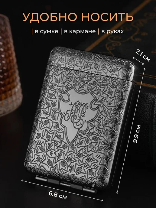 Портсигар металлический с ручной росписью Черный-никель, черный, фото 3