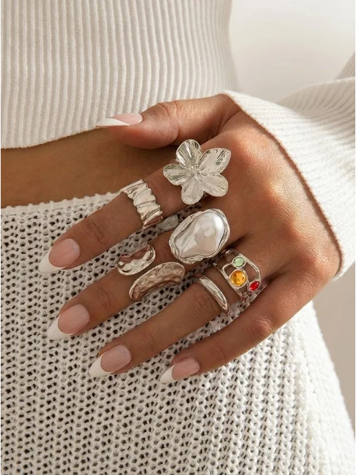 Yasmin Accessories Кольца мятые набор, серебристый, фото 2