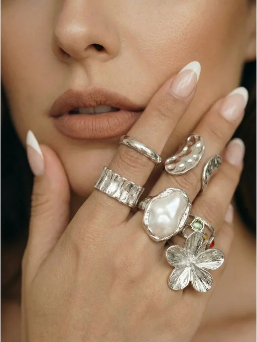 Yasmin Accessories Кольца мятые набор, серебристый, фото 3