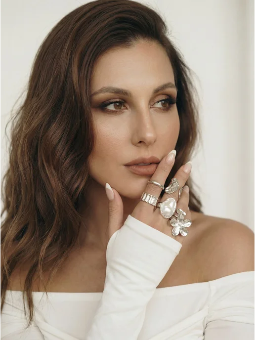 Yasmin Accessories Кольца мятые набор, серебристый, фото 5