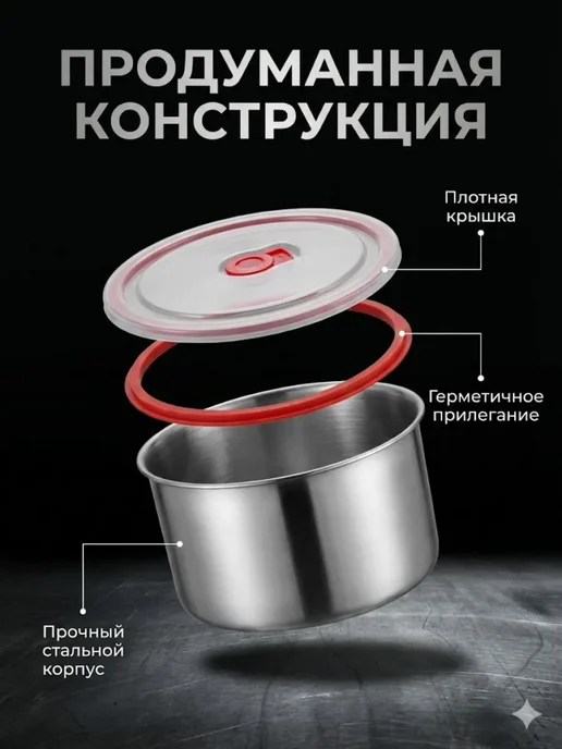 Гулзар02 Металлический контейнер для еды с крышкой, 4 шт, фото 4