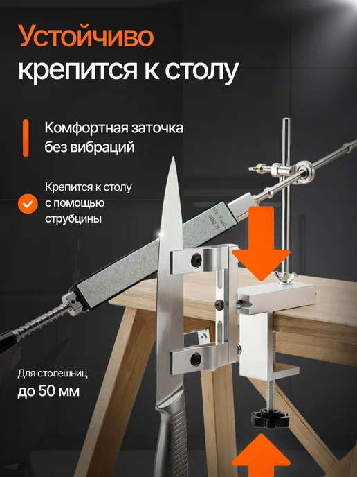 ТОЧИЛО Станок для заточки, точилка для ножей со шкалой, 2 бруска, серый, фото 6