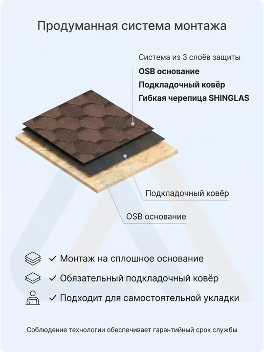 ТехноНИКОЛЬ Гибкая черепица Шинглас Оптима Соната, Коричневый, 3 м2, коричневый, фото 4