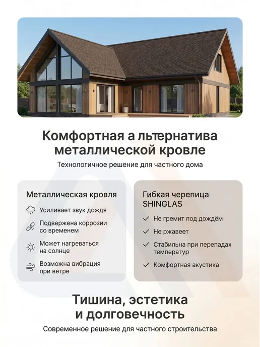 ТехноНИКОЛЬ Гибкая черепица Шинглас Финская Аккорд, Коричневый, 3 м2, коричневый, фото 3