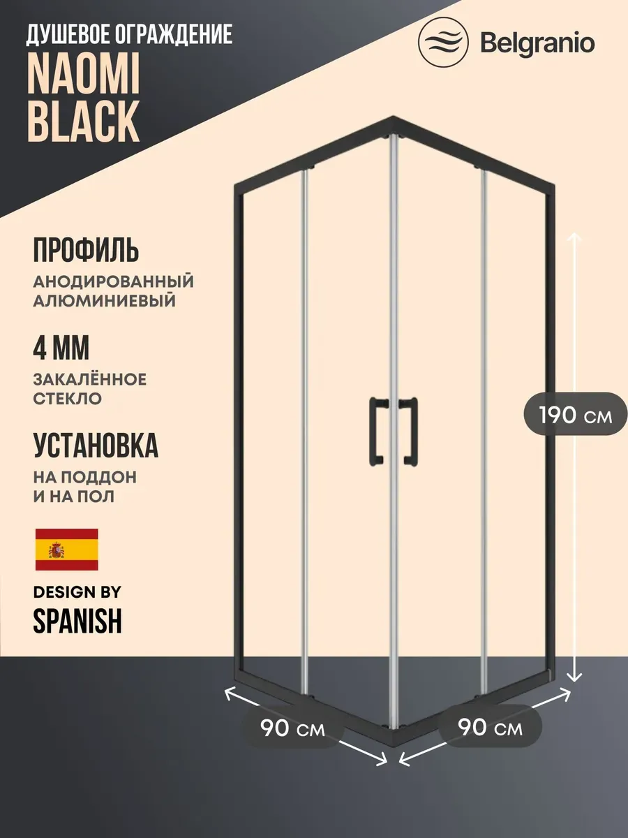 Душевое ограждение Naomi Black 90*90 черный