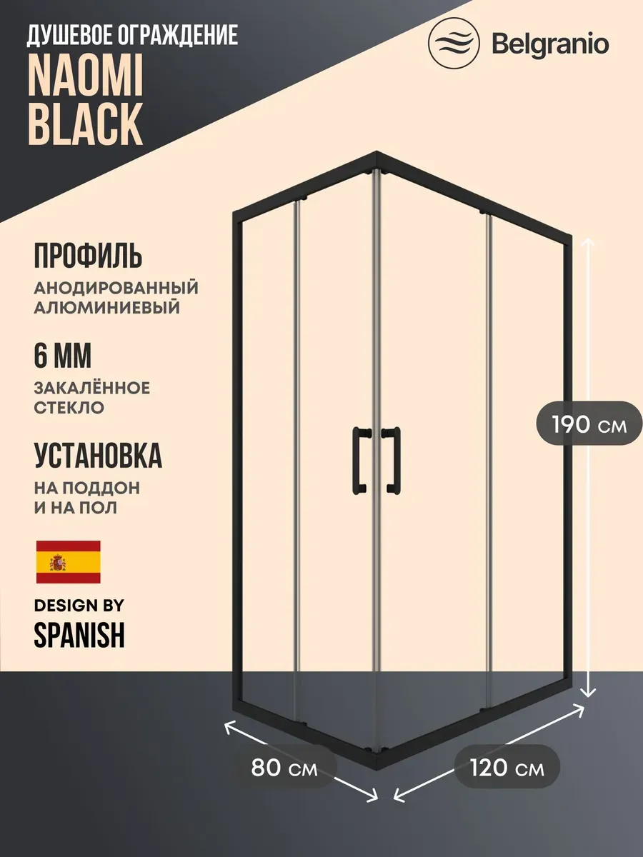 Душевое ограждение Naomi Black 120*80 черный