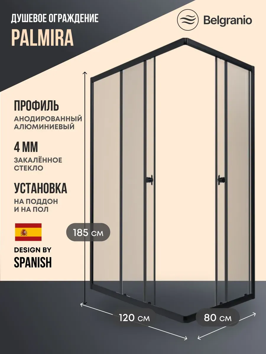 Душевое ограждение Palmira 120*80 профиль черный