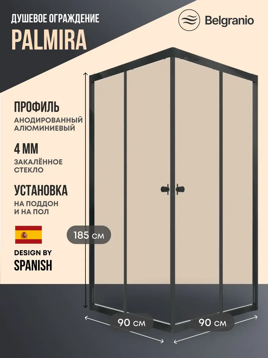 Душевое ограждение Palmira 90*90 профиль черный