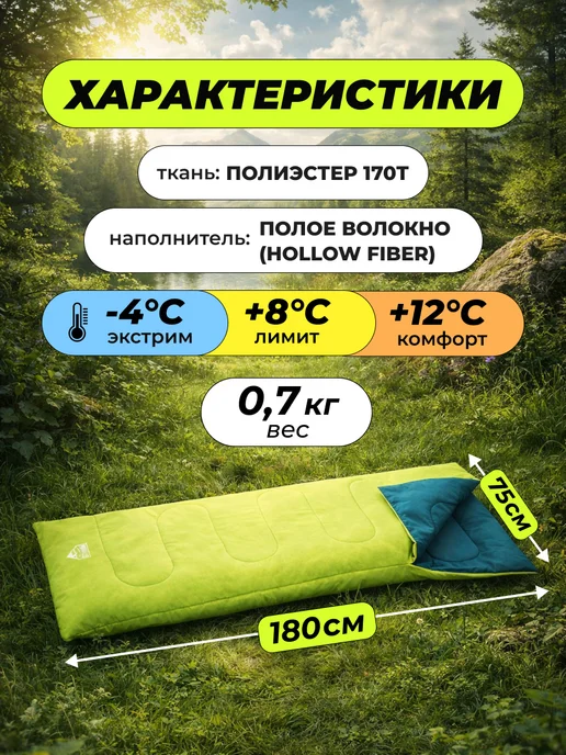 Bestway Спальный мешок туристический одеяло для отдыха, зеленый, фото 3