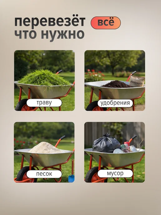 Тачка строительная одноколесная тележка садовая, красный, фото 2