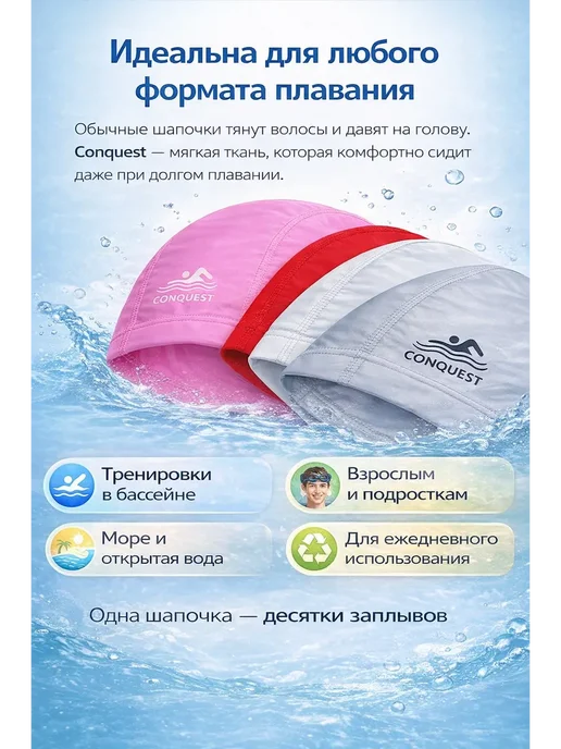 Милана44 Шапочка для плавания и бассейна женская мужская, черный, фото 4
