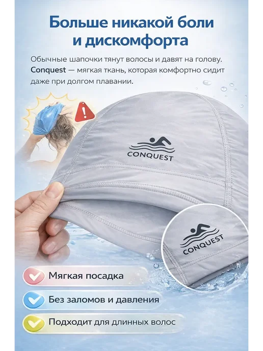 Милана44 Шапочка для плавания и бассейна женская мужская, черный, фото 5