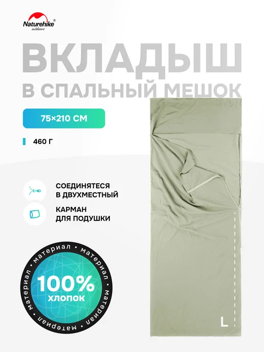 Naturehike Вкладыш в спальный мешок туристический для похода, 200 см, 75x210 см