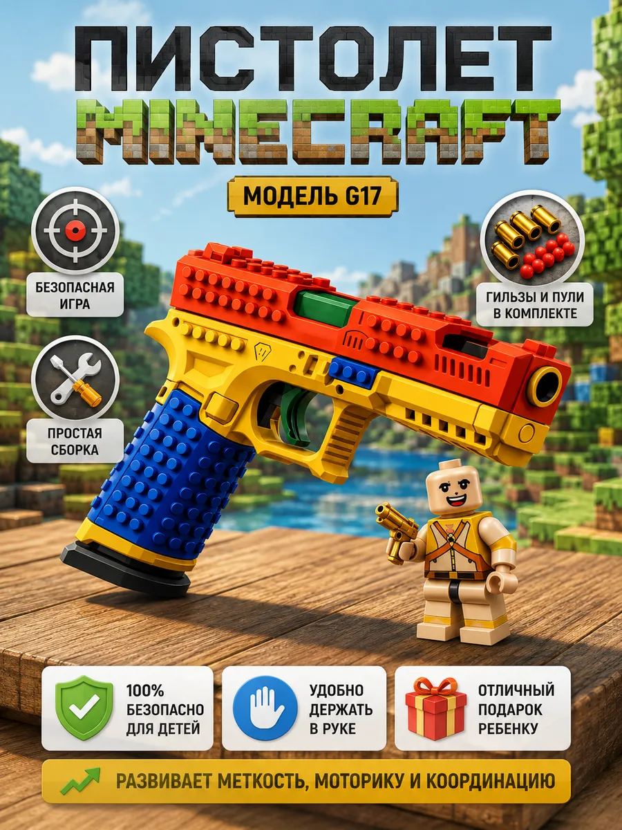 Lego пистолет детский конструктор стреляющий