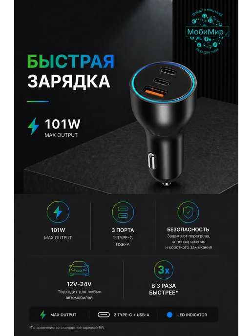 Marooke Автомобильное зарядное устройство для телефона 101w, 101 Вт, фото 3
