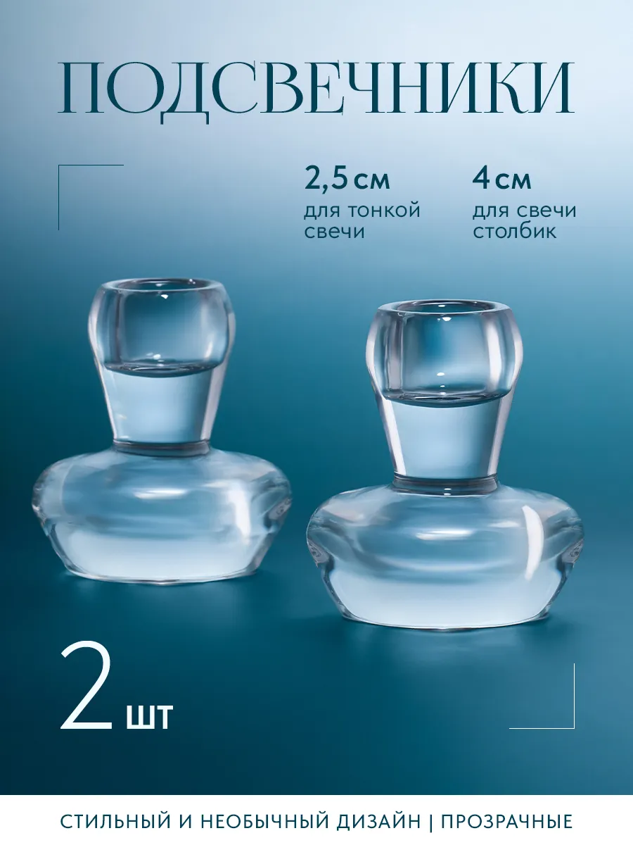 Стеклянные подсвечники для высоких свечей 2 шт нефира