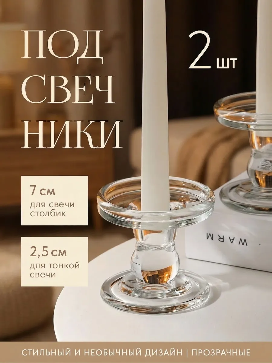 Стеклянные подсвечники для высоких свечей 2 шт мифея